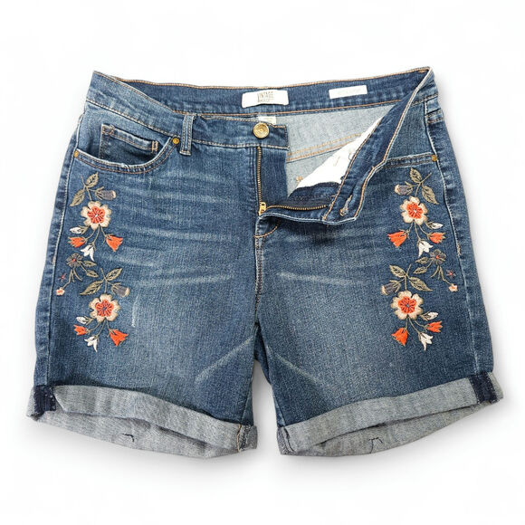 Vintage America Blues Embroidered Bestie Denim Shorts Sz 4 Boho Floral Festival - Picture 3 of 8